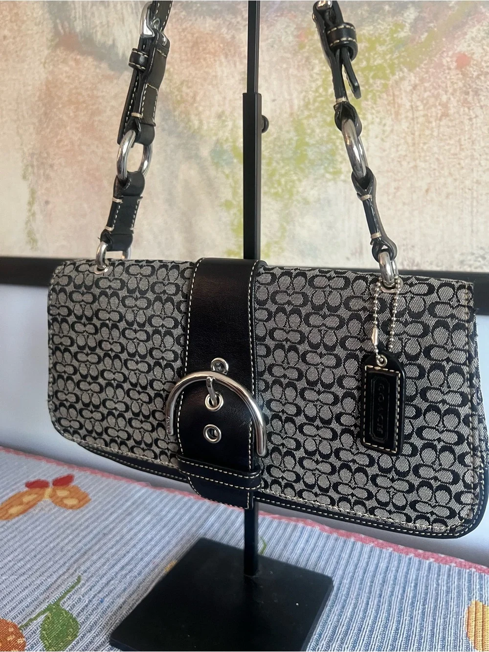 Coach SOHO Vintage 2004 Black and Gray Mini Cs Signature Canvas Shoulder Bag